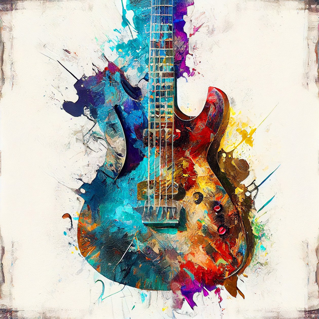 Impresiones artísticas de música : Cuadro guitarra eléctrica sobre lienzo de F. Abderrahim