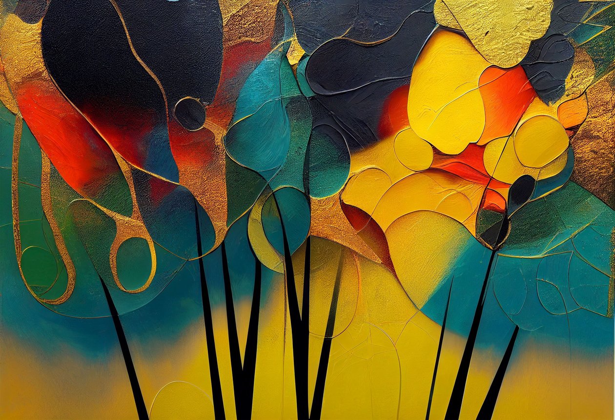 Bosque Misterioso: Árboles abstractos en colores cálidos, Wall Art | Impresiones en Lienzo de F. Abderrahim