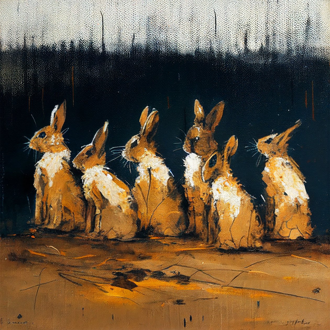 Conejos pintura con estilo figurativo, impresiones de arte de la pared de F. Abderrahim