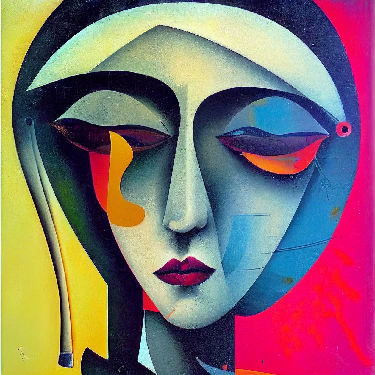 Cara de mujer triste en el arte abstracto pintura figurativa, Wall Art | Impresiones en lienzo de F. Abderrahim