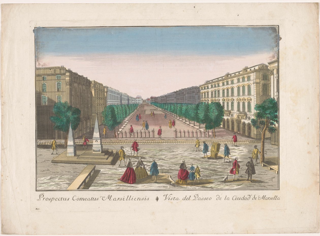 Vista de un paseo marítimo en Marsella Vista del paseo de la ciudad de Marsella (título sobre objeto) de familie Remondini (attributed to)
