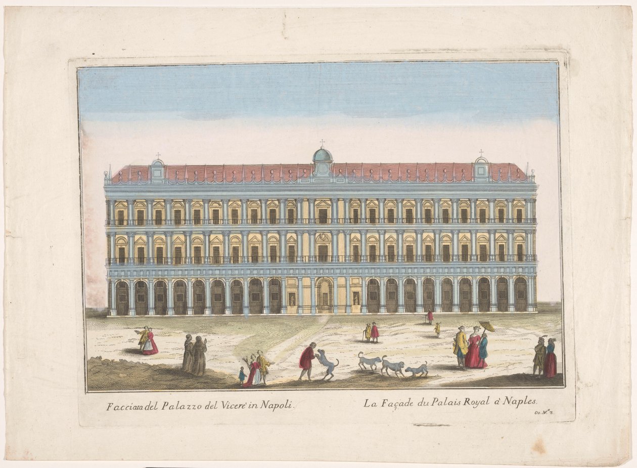 Vista del Palacio Real de Nápoles Facciata del palazzo del vicere en Napoli (título sobre objeto) de familie Remondini (attributed to)