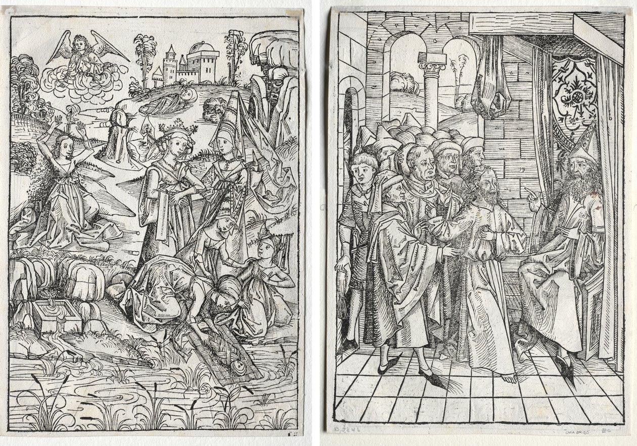 Der Schatzbehalter: Moisés encontrado por la hija del faraón (recto); Der Schatzbehalter: Cristo ante Caifás (verso) de firm of Christophe Philippe Oberkampf