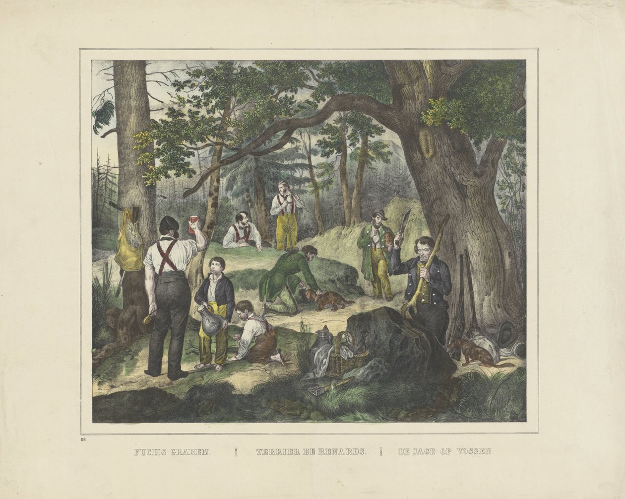 Fuchs agarrar. / Terrier los renards. / La caza de zorros (título sobre objeto) de firma Joseph Scholz
