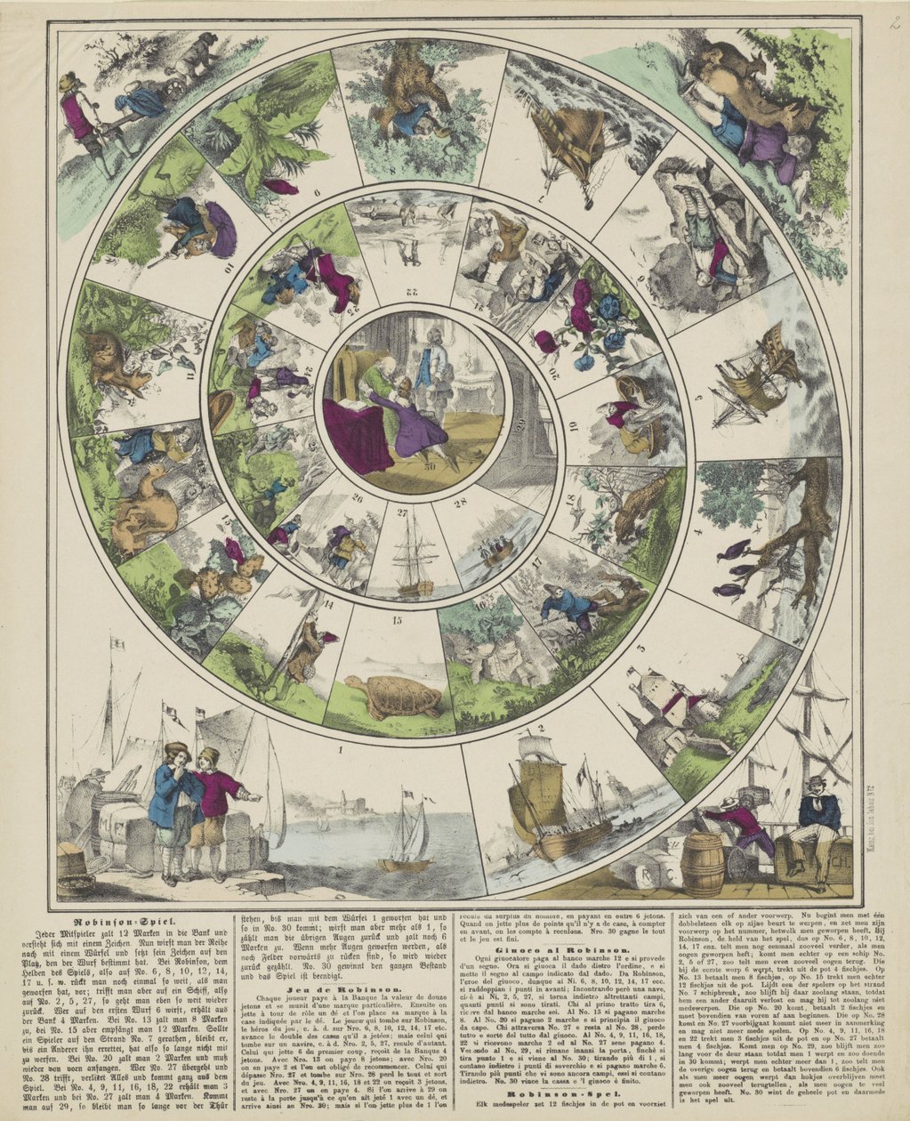 Robinson-Spiel / Jeu de Robinson / Giuoco al Robinson / Robinson-spel (título en el objeto) de firma Joseph Scholz