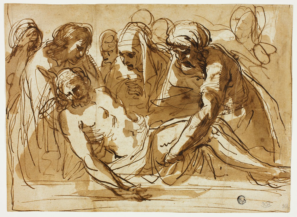 Entierro (anverso); Virgen y Niño con el Niño Juan Bautista (reverso) de imitator of Guercino