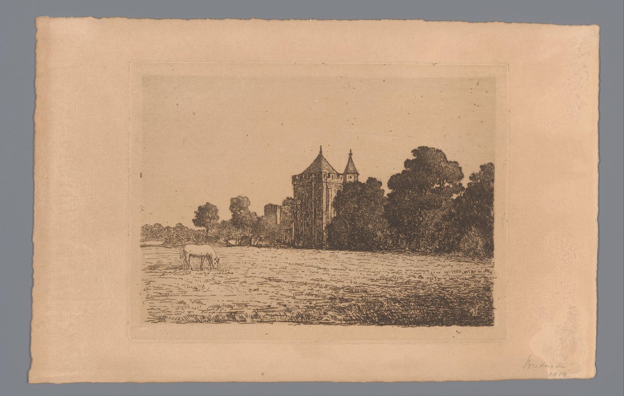 Vista del castillo de Brederode visto desde un prado de jonkheer Barthold Willem Floris van Riemsdijk