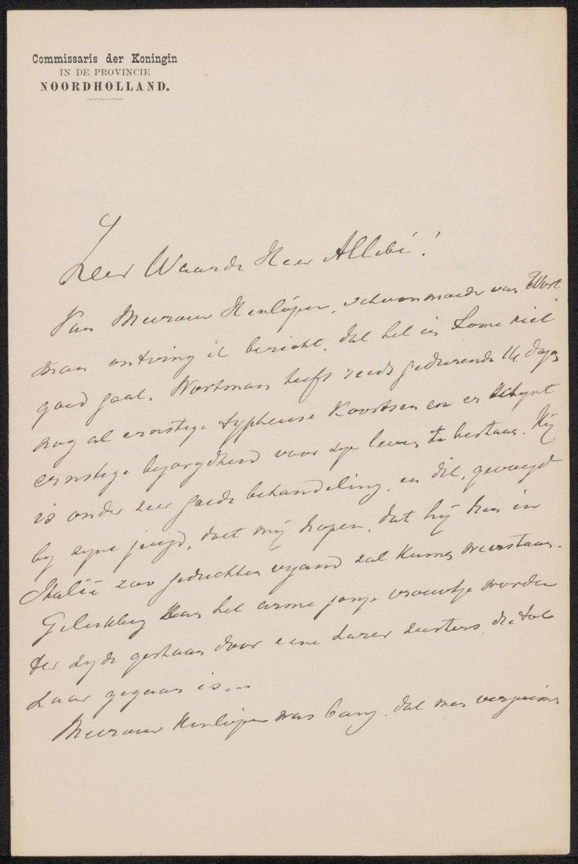 Carta a August Allebé de jonkheer Gijsbert van Tienhoven