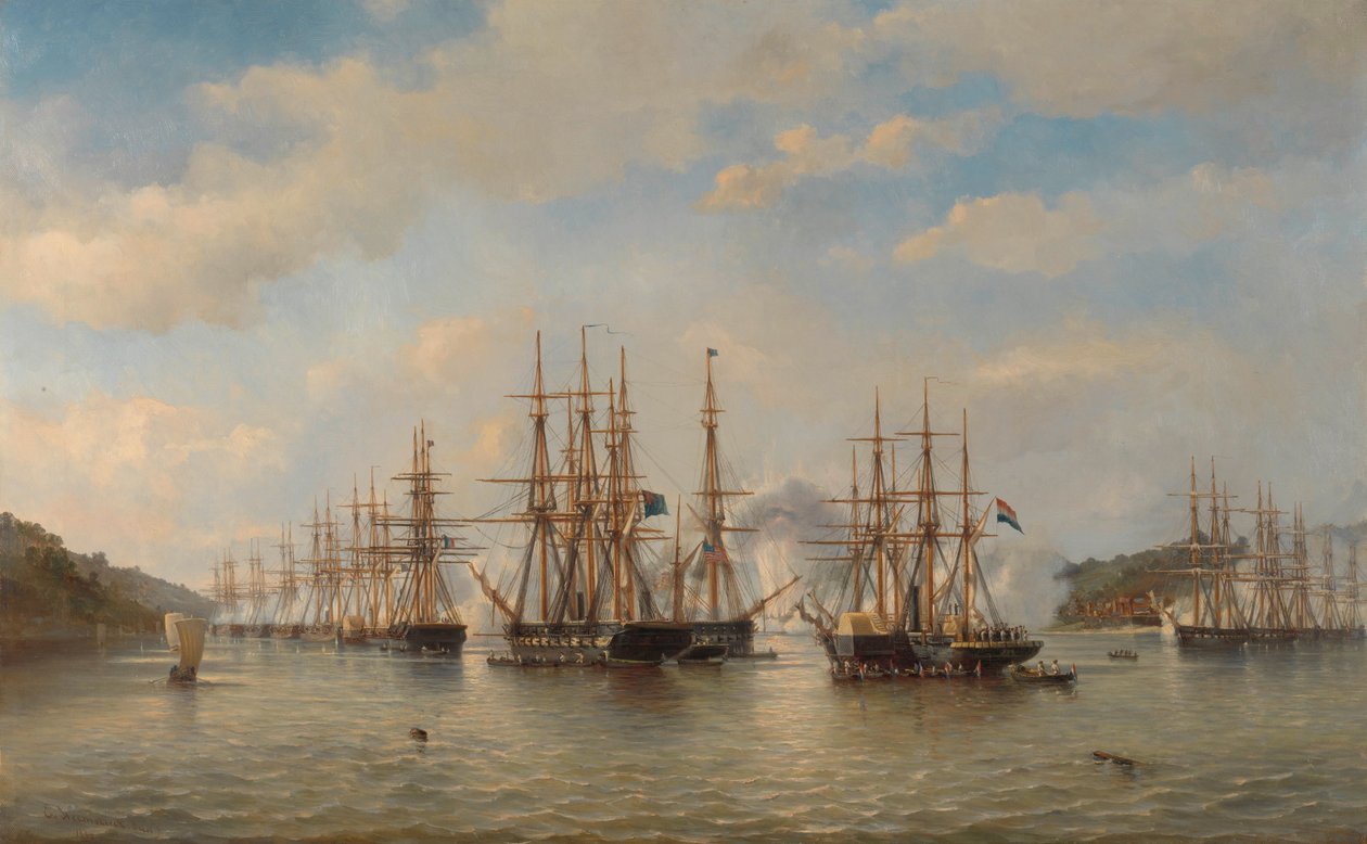 Escuadras holandesa, inglesa, francesa y estadounidense en aguas japonesas durante la expedición dirigida por el comandante francés Constant Jaurès, septiembre de 1864 de jonkheer Jacob Eduard van Heemskerck