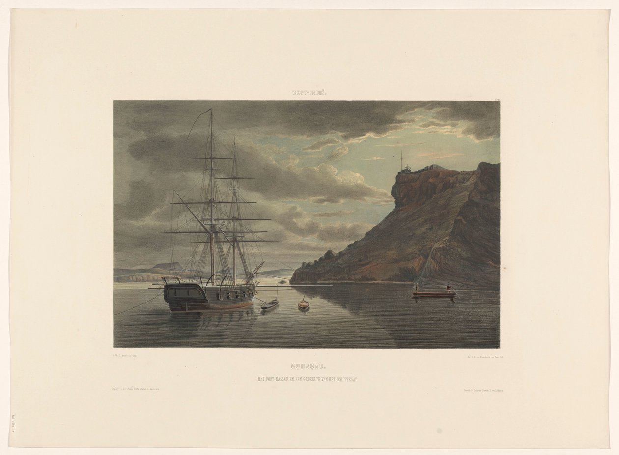 Fuerte Nassau y Schottegat Curazao. Fort Nassau y parte de Schottegat (título sobre el objeto) de jonkheer Jacob Eduard van Heemskerck