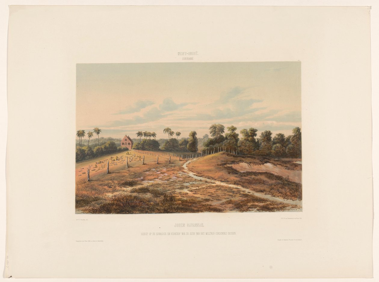 sabana judía Sabana judía. Vista de la sinagoga y el cementerio desde el costado del Cordonpad militar (título sobre el objeto) de jonkheer Jacob Eduard van Heemskerck