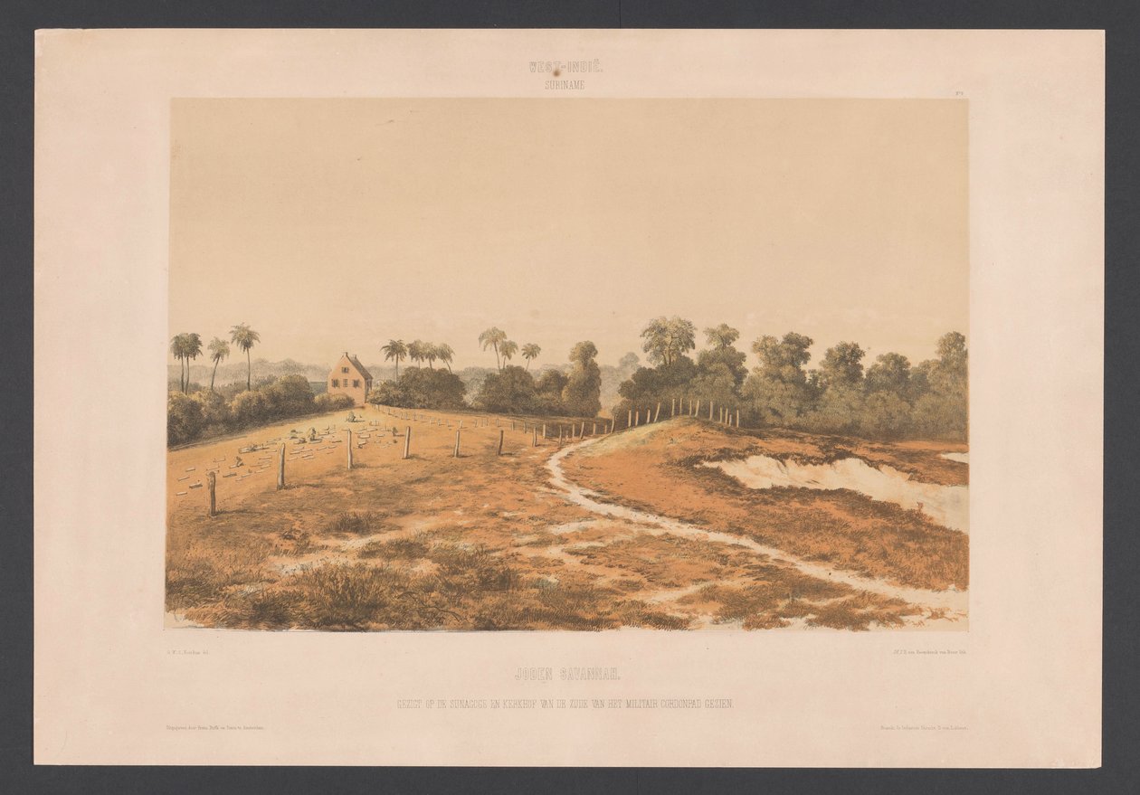 sabana judía Sabana judía. Vista de la sinagoga y el cementerio desde el costado del Cordonpad militar (título sobre el objeto) West Indies (título de la serie sobre el objeto) Vistas desde las Indias Occidentales de los Países Bajos (título de la serie) de jonkheer Jacob Eduard van Heemskerck