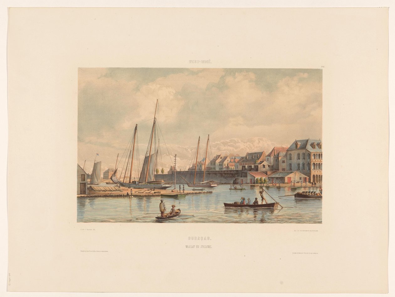 Waaigat y muralla de la ciudad de Willemstad Curazao. Waaigat y muralla de la ciudad (título sobre el objeto) de jonkheer Jacob Eduard van Heemskerck