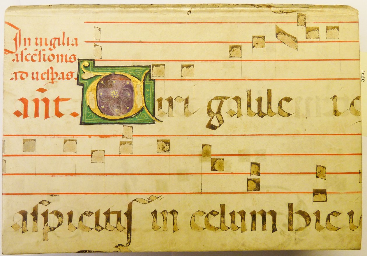 Porción de una hoja de pergamino de un ms. litúrgico de kladcat Portion of a parchment leaf from a liturgical ms.