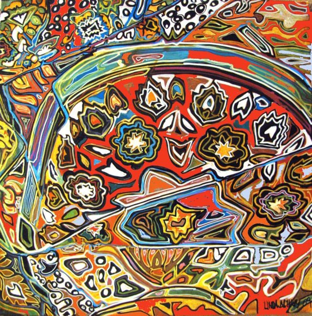 Detalle pf Egyptian wprl, 2016 (mixta, acrílico, tinta, óleo) de linda arthurs