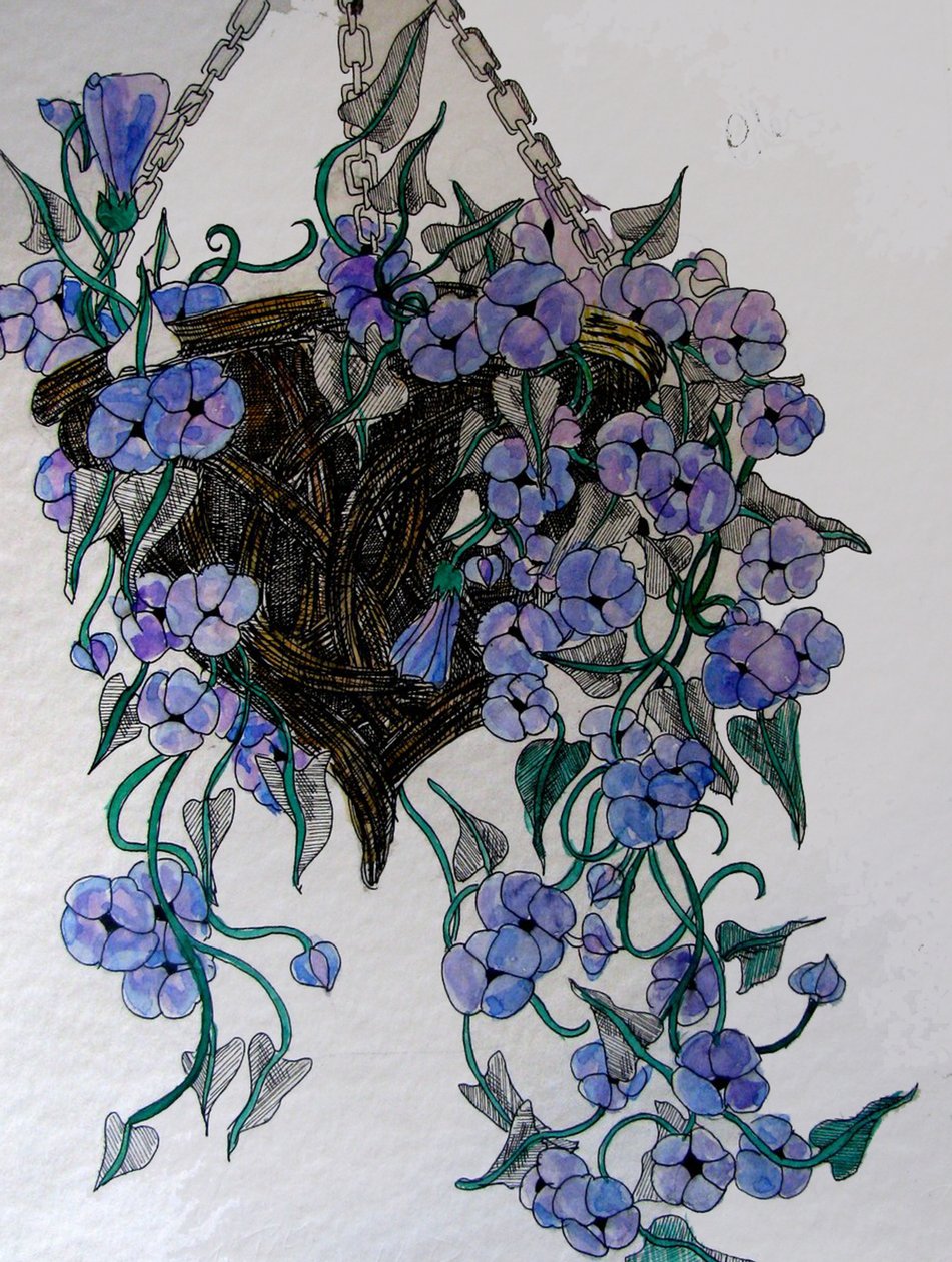 Flores colgantes, 2014 (acuarela, tinta) de linda arthurs