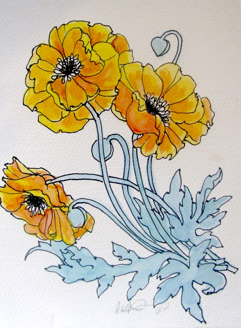 POPPIES, 2015 (acuarela, tinta) de linda arthurs