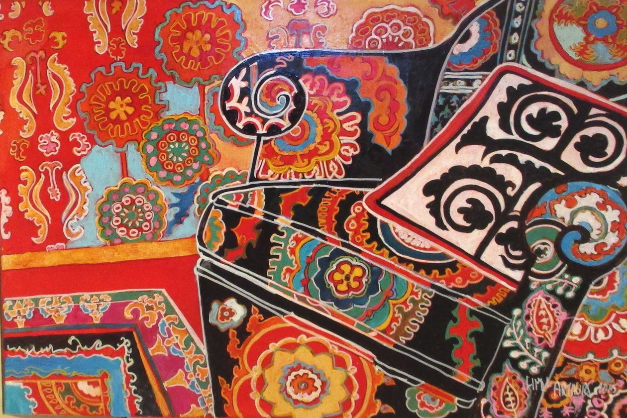 Suzani Decor, 2016 (mixta, acrílico, tinta, óleo) de linda arthurs