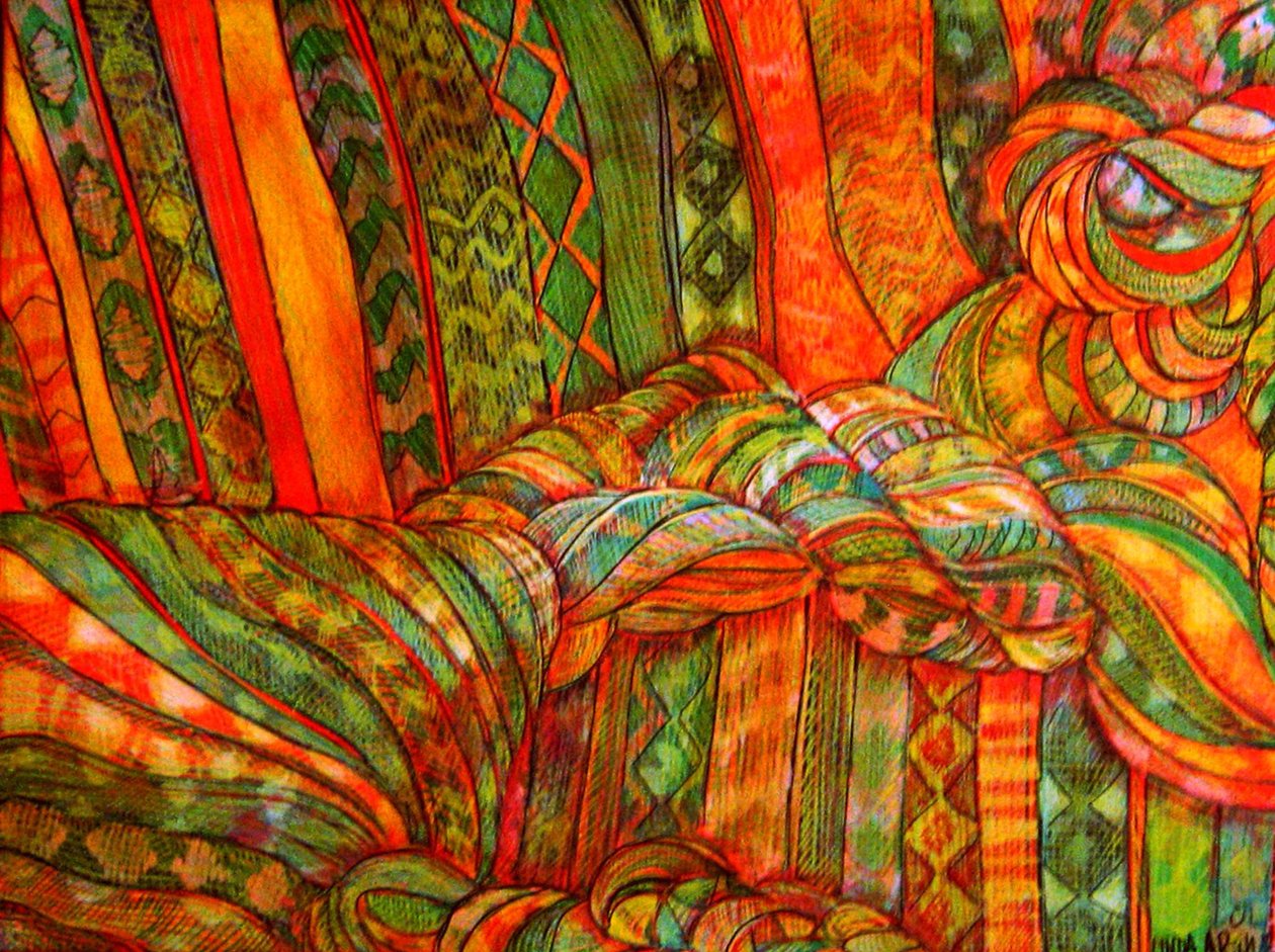 Retrato textil, 2015 (mixta, acrílico, tinta, óleo) de linda arthurs