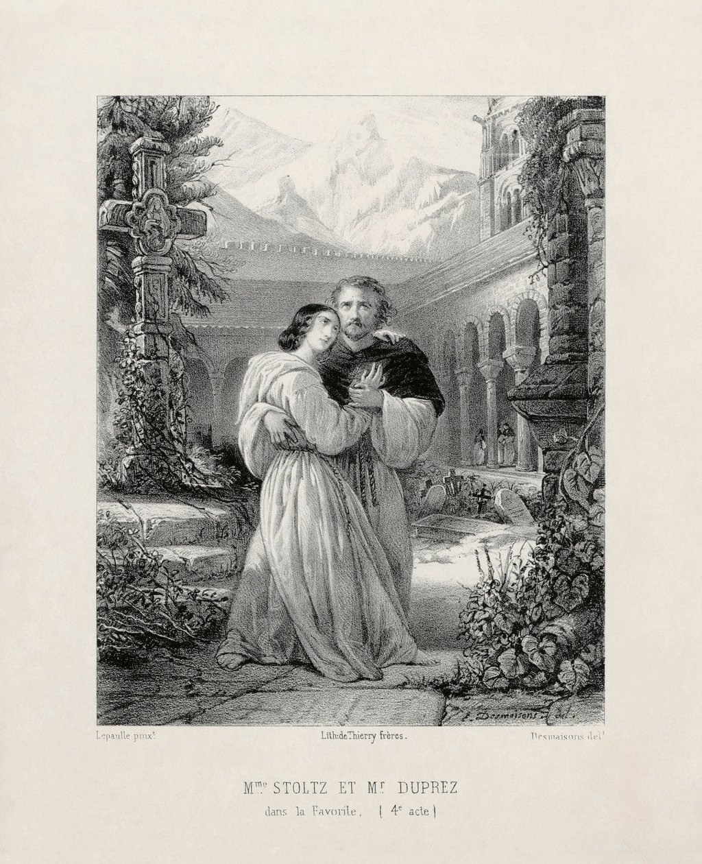 Gilbert Duprez (1806-1896) como Fernando y Rosine Stoltz (1815-1903) como Leonor de Guzmán en el Acto IV de 