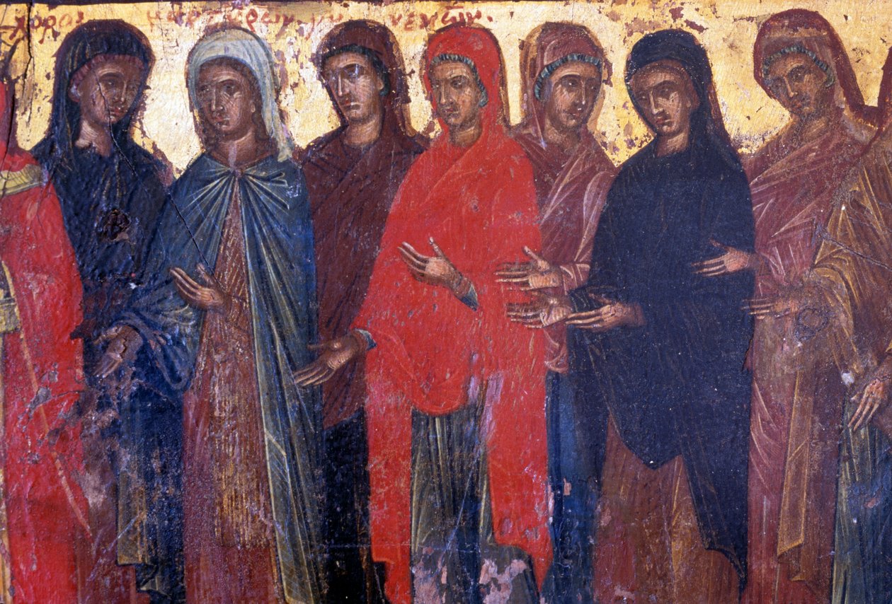 Mujeres piadosas, panel de madera en la iglesia bizantina de Palea Roumata, Creta, Grecia de Theodore Charles Ange Coquelin