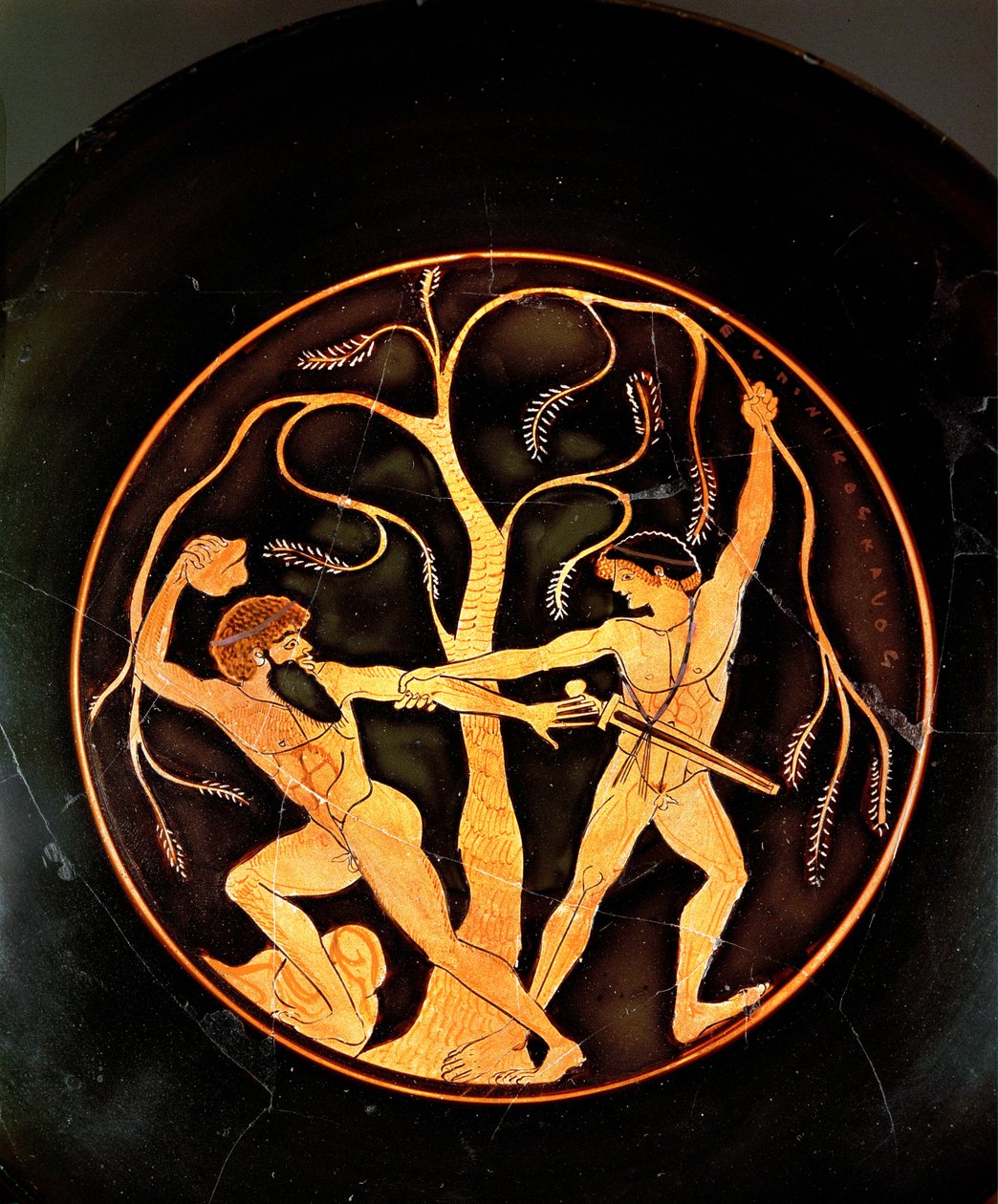 Teseo con el ladrón Sinis (cerámica) de painting Elpinikos