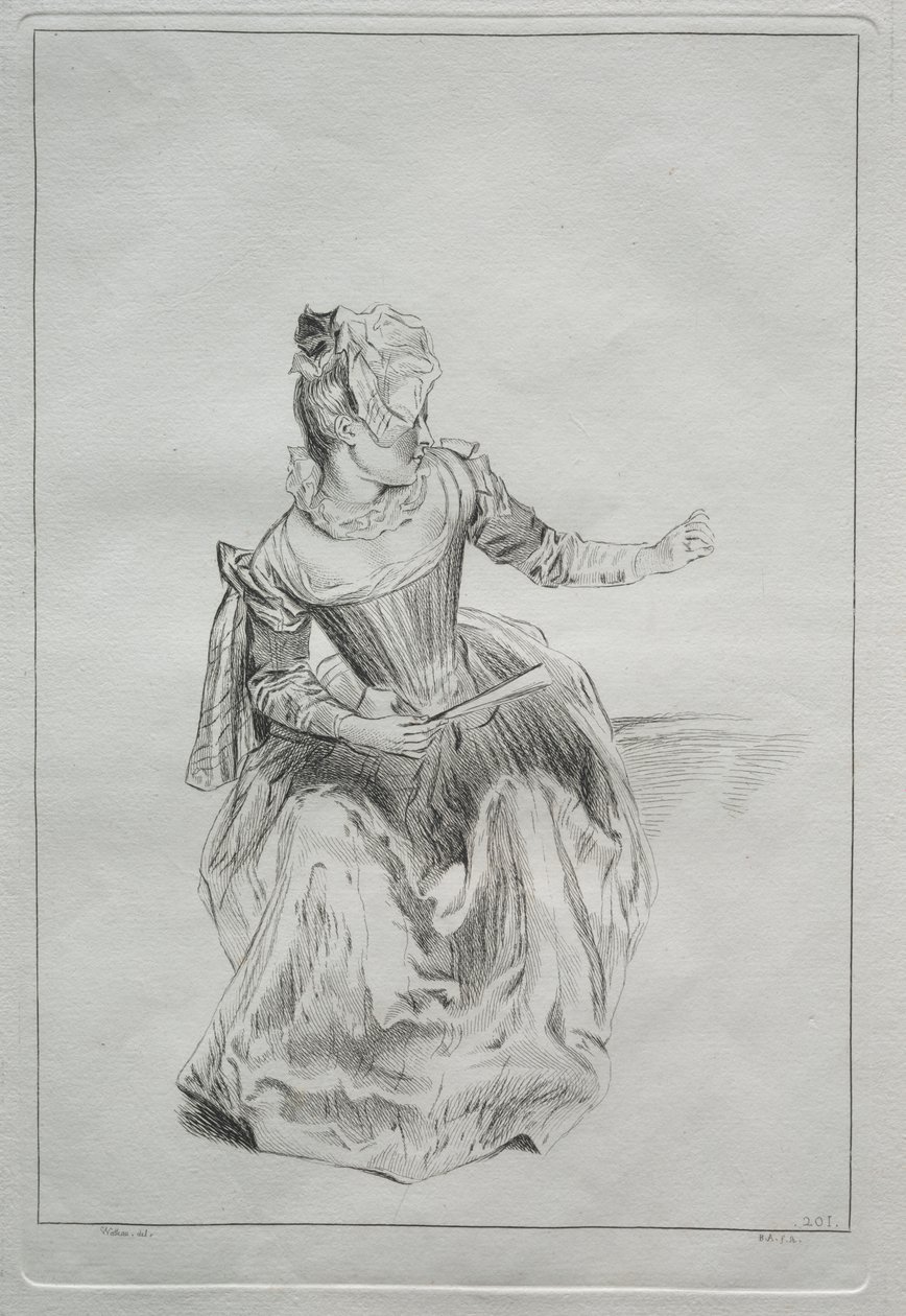Mujer Sosteniendo un Abanico de possibly by Benoit II Audran