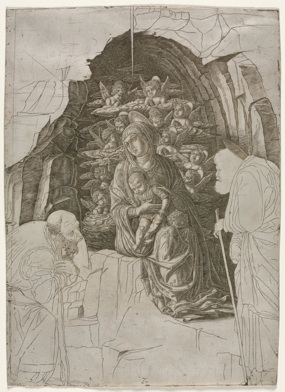 Virgen y niño en la gruta de probably by the so called Premier Engraver