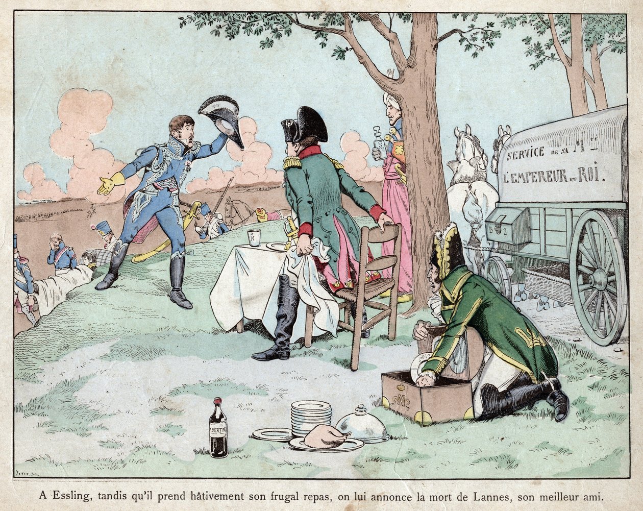 Batalla de Aspern Essling - Napoleón recibe noticias de la muerte del Mariscal Lannes 1809 - Batalla de Aspern-Essling - Napoleón recibe noticias de la muerte del Mariscal Lannes - litografía de Job (Jacques Onfroy de Breville) de “Le Grand Napoleon des Pe de pseudonym for Onfray de Breville Jacques Job