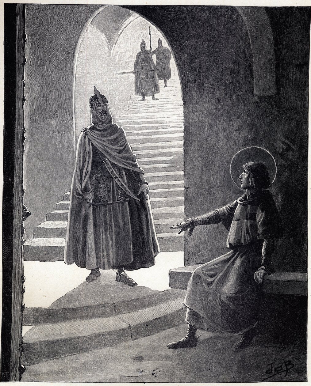 Sé cristiano, te haré caballero las palabras de Luis IX llamado San Luis (1214-1270) a un jefe de trigo sarraceno que entró en la prisión para hacerse caballero. Ilustración de Job (Jacques Marie Gaston Onfray y Breville) (Jacques-Marie) (1858-1931) para t de pseudonym for Onfray de Breville Jacques Job