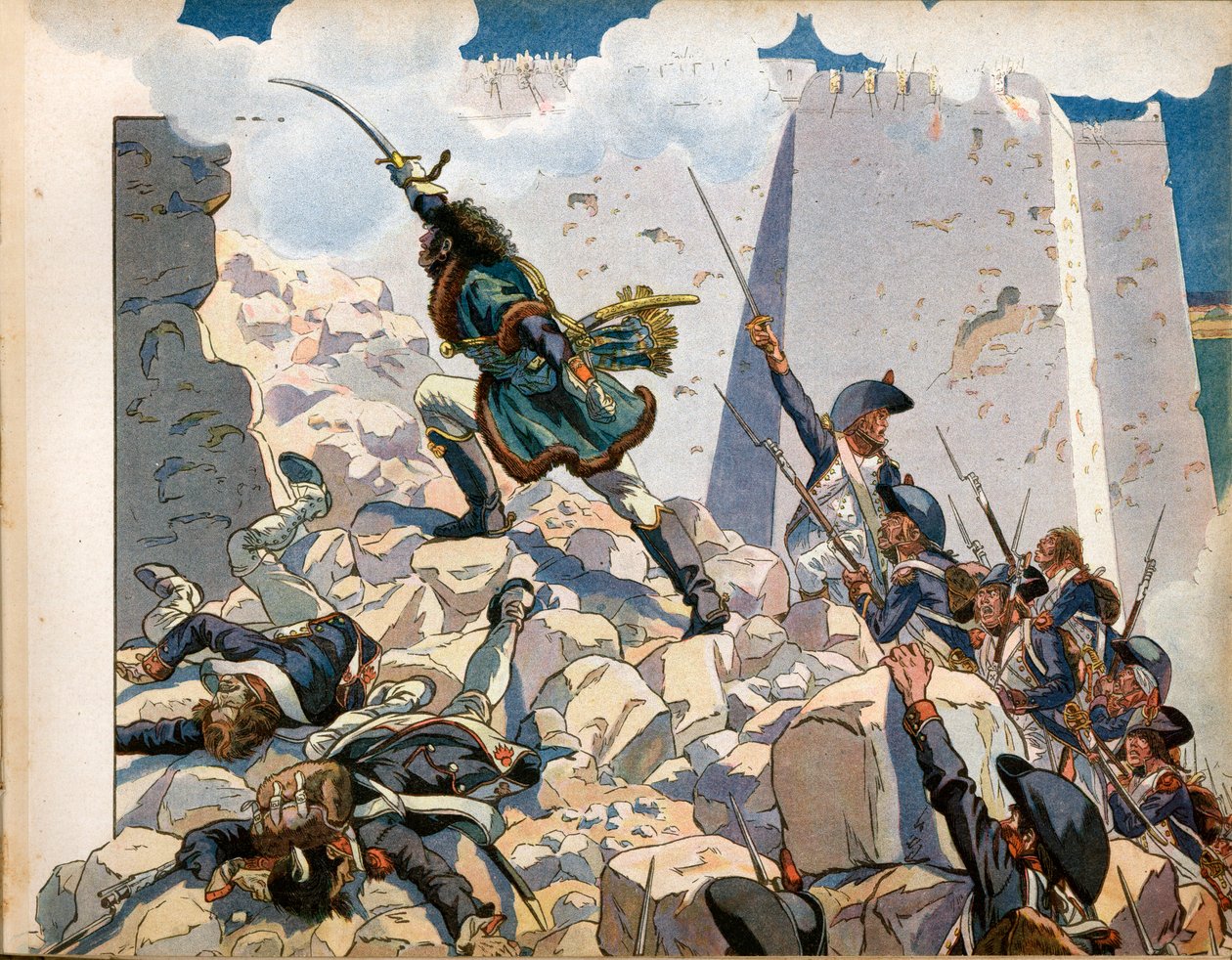 Campaña de Egipto: Joachim Murat (1767-1815) en el sitio de San Juan de Acre en Egipto. Grabado por Jacques Marie Gaston Onfray de Breville dit Job de pseudonym for Onfray de Breville Jacques Job