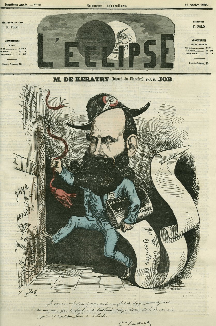 Caricatura de Emile Keratry (1832-1904), político francés. Portada en 