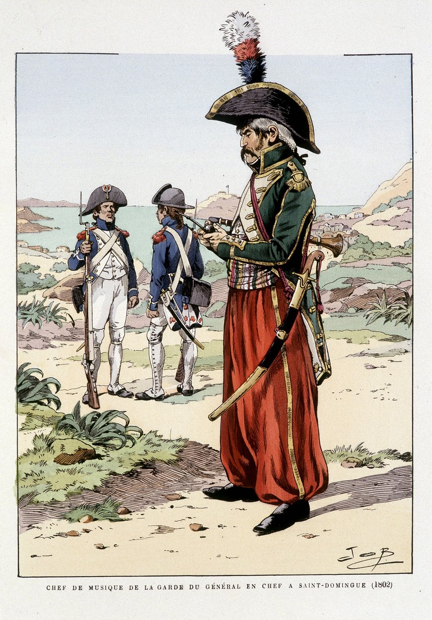 Jefe de música de la guardia del general en jefe en Santo Domingo en 1802 - en “Outfit des troupes de France: armee de terre et de mer à toutes les epoques”, ill. de Job de pseudonym for Onfray de Breville Jacques Job