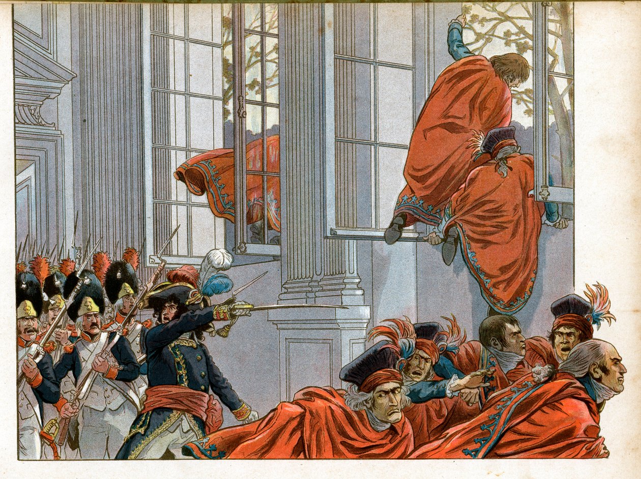 Consulado: Joachim Murat (1767-1815) entra en la Cámara del Consejo de los Quinientos con 50 hombres para expulsar a los Senadores durante el golpe de estado del 18 de brumario (9/11/1799) que terminó con el Directorio y dio nacimiento al de pseudonym for Onfray de Breville Jacques Job