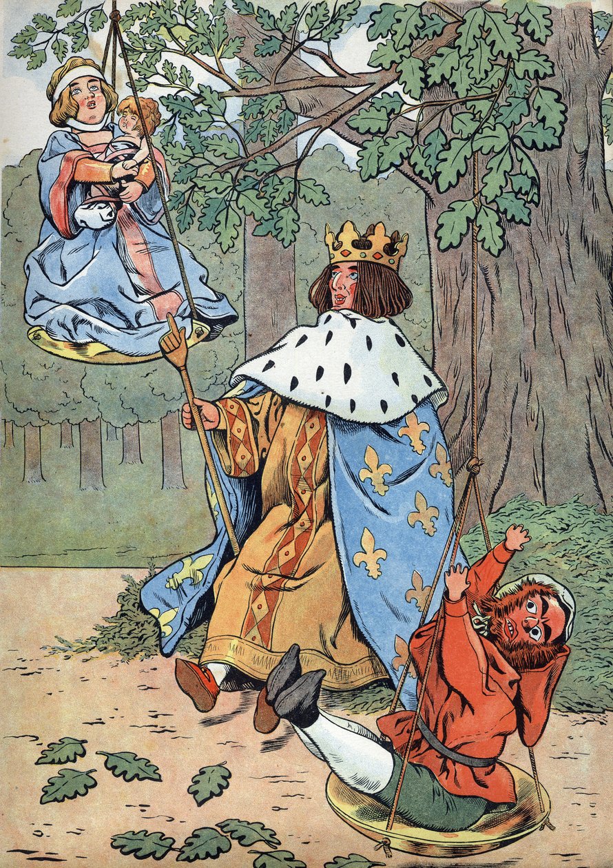 Historia de Francia. Escena de la vida de San Luis con juguetes: el Rey Luis IX conocido como San Luis (1214-1270) impartiendo justicia al pie de un roble. En “Joujoux a l