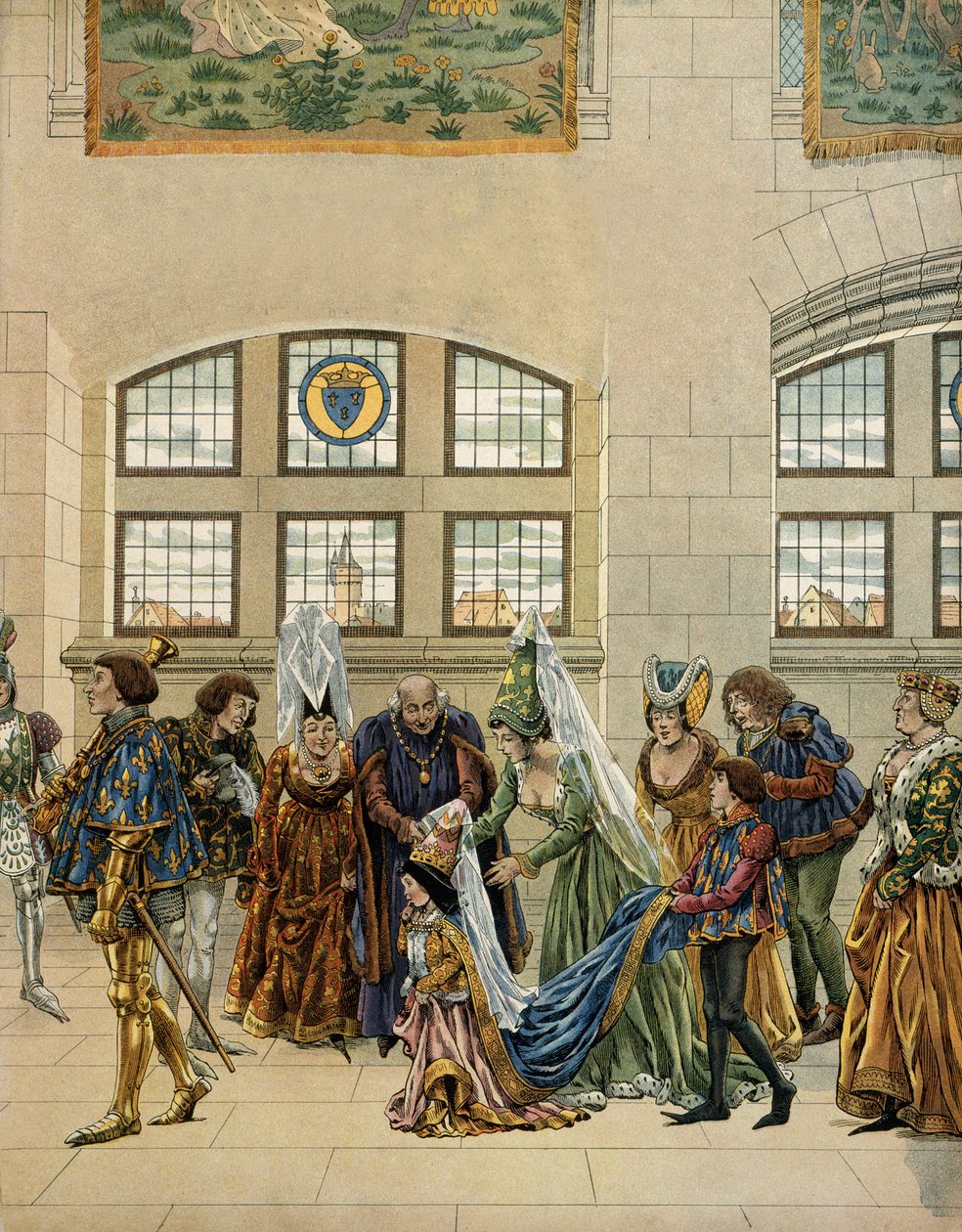 Historia de Francia en la Edad Media: Margarita, archiduquesa de Austria (1480-1530), hija de Maximiliano de Habsburgo, la pequeña prometida del Delfín, entró en la corte de Francia para estar presente ante el delfín (que se convirtió en rey de Francia Car de pseudonym for Onfray de Breville Jacques Job