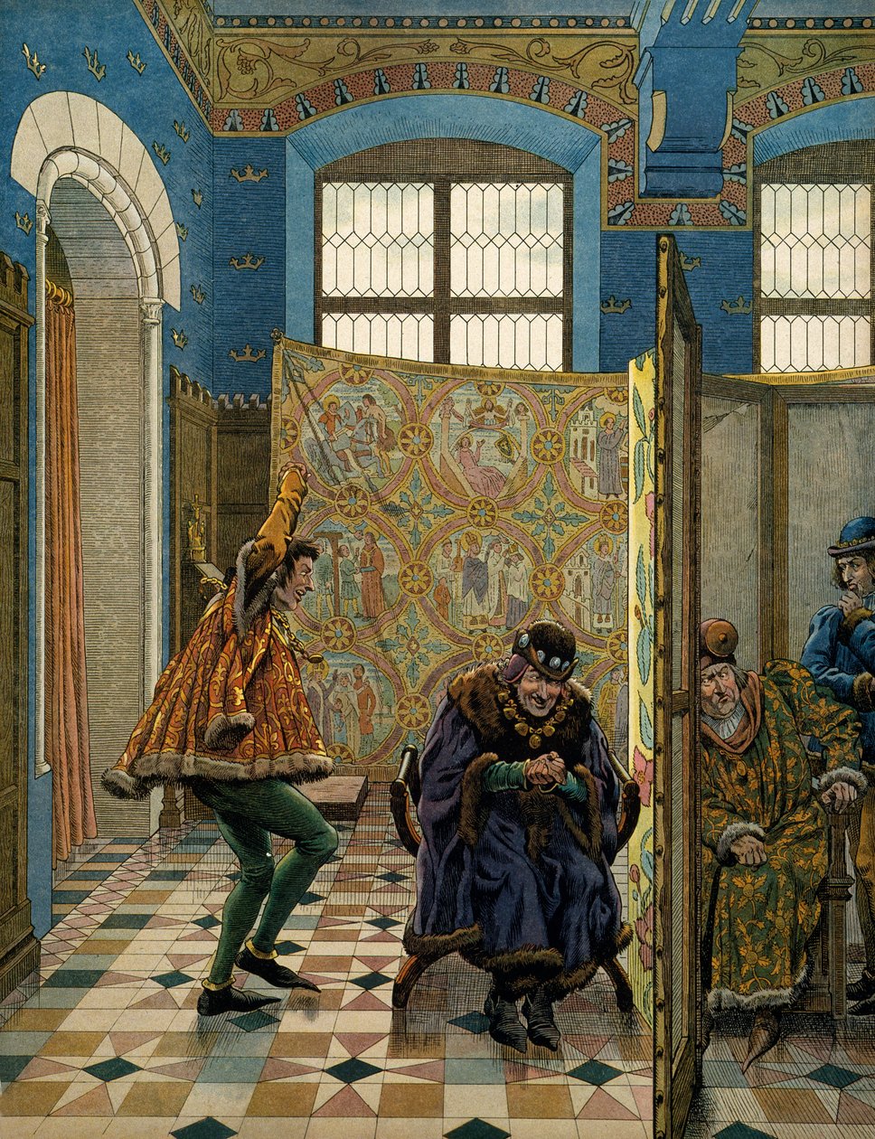 Historia de Francia en la Edad Media: Uno de los caballeros del Condestable de Saint Pol se burla del rey de Inglaterra (su aliado) ante el rey de Francia Luis XI llamado el Prudente (1423-1483) cuando un emisario de Eduardo IV vino a encontrarse con él de pseudonym for Onfray de Breville Jacques Job