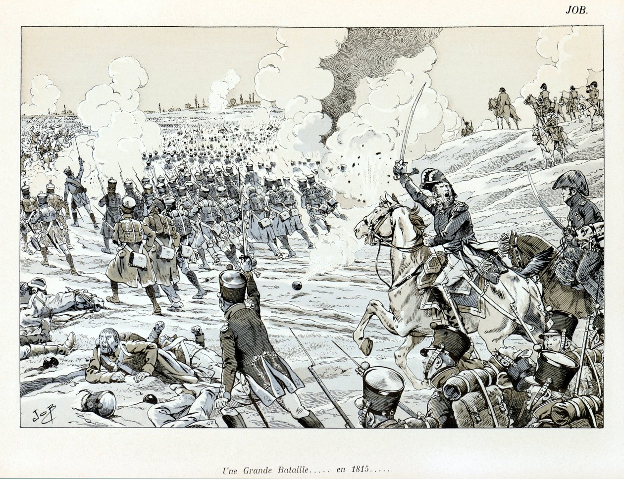 Ilustración del libro "La Grande Guerre par les artistes": Una gran batalla en 1815 por Jacques Marie Gaston Onfray de Breville, conocido como JOB (1858-1931), Colección Parcial de pseudonym for Onfray de Breville Jacques Job