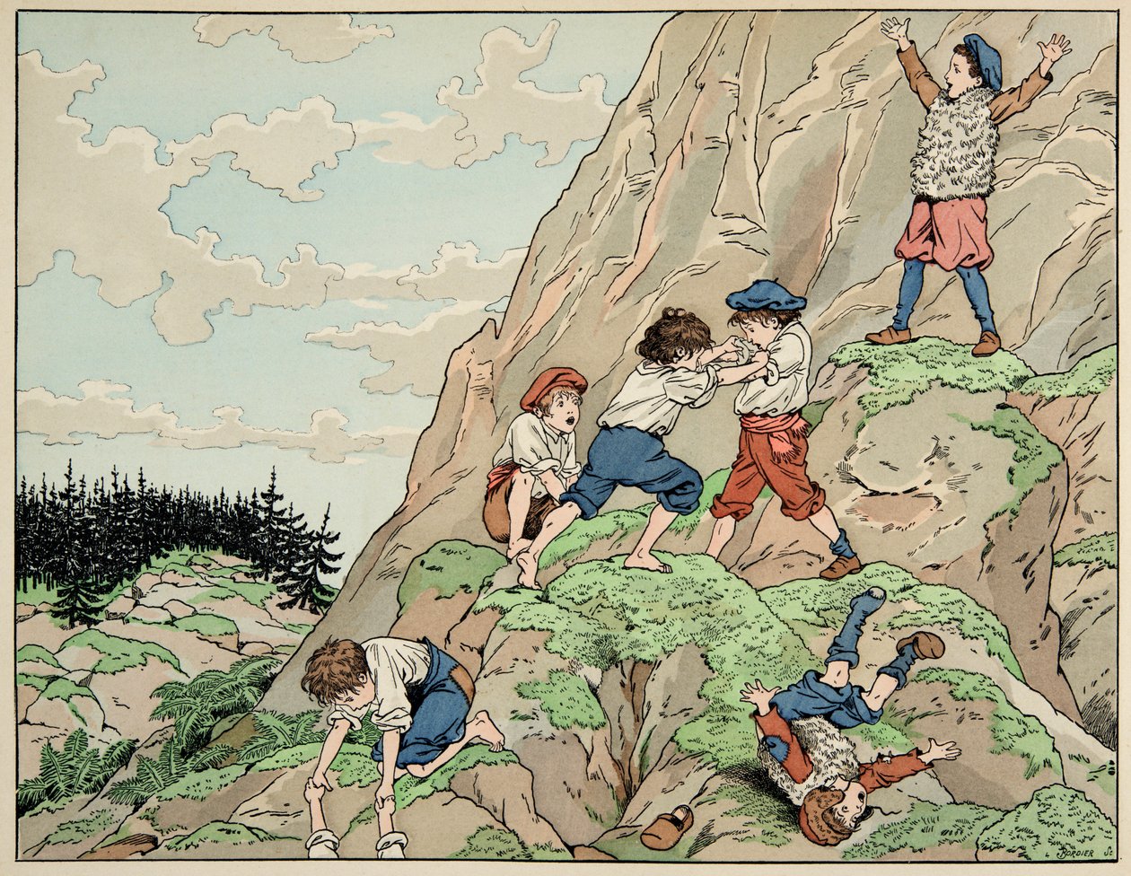 Ilustración del libro "Le bon roy Henri", ilustrado por Jacques Marie Gaston Onfray de Breville dit JOB (1858-1931): Infancia de Enrique IV con los campesinos - Colección privada de pseudonym for Onfray de Breville Jacques Job