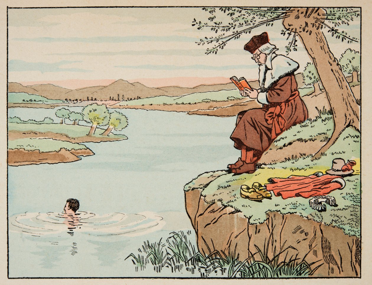 Ilustración del libro “Le bon roy Henri”, ilustrado por Jacques Marie Gaston Onfray de Breville dit JOB: Educación en el siglo XVI: natación de pseudonym for Onfray de Breville Jacques Job