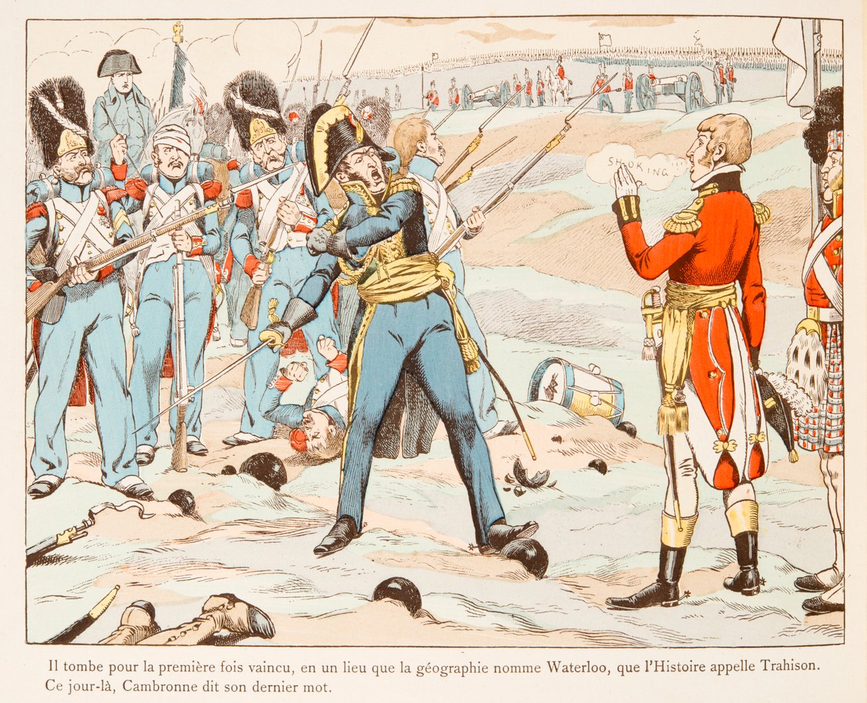 Jacques Marie Gaston Onfroy de Breville, conocido como JOB (1858-1931) - En Waterloo, Cambronne contra los ingleses pidiéndole que se rinda en 1815. Colección privada de pseudonym for Onfray de Breville Jacques Job