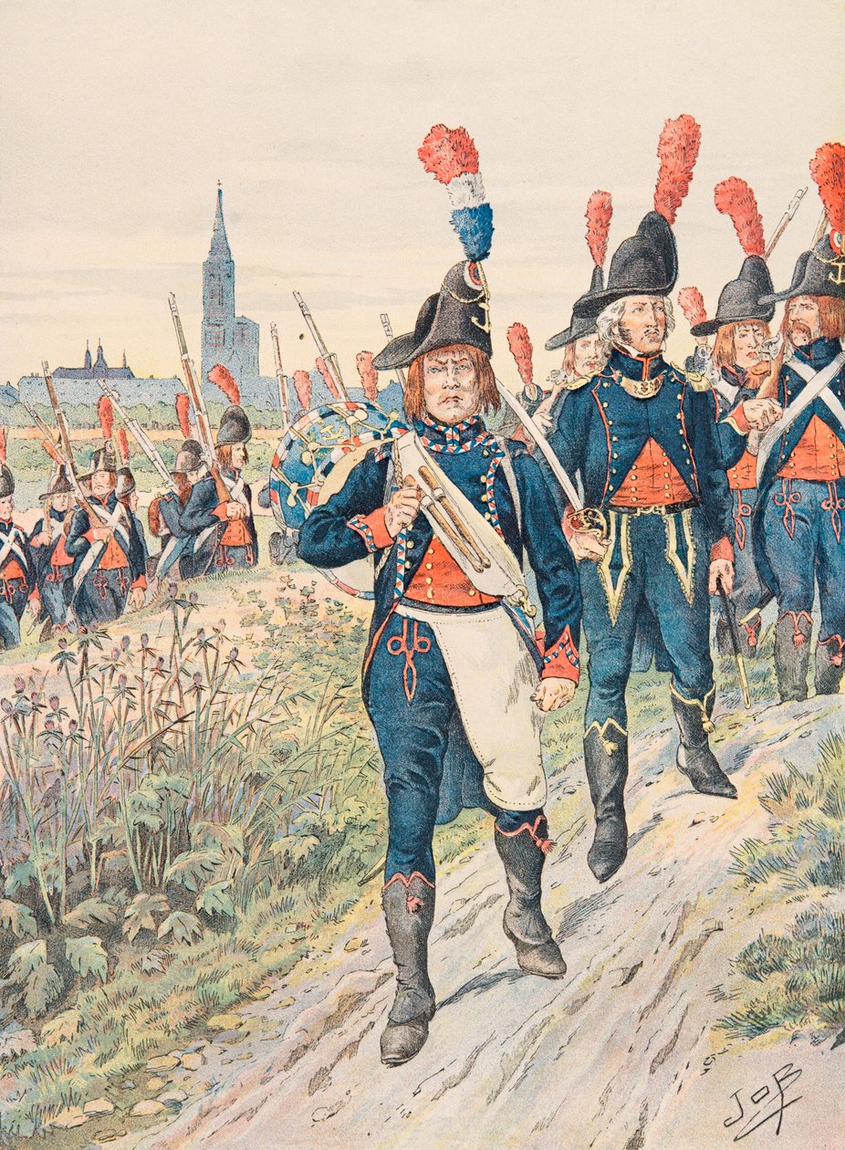Jacques Marie Gaston Onfroy de Breville, conocido como JOB (1858-1931) - Tropas francesas en todo momento: Pontoneros de Estrasburgo (1793). Colección privada de pseudonym for Onfray de Breville Jacques Job