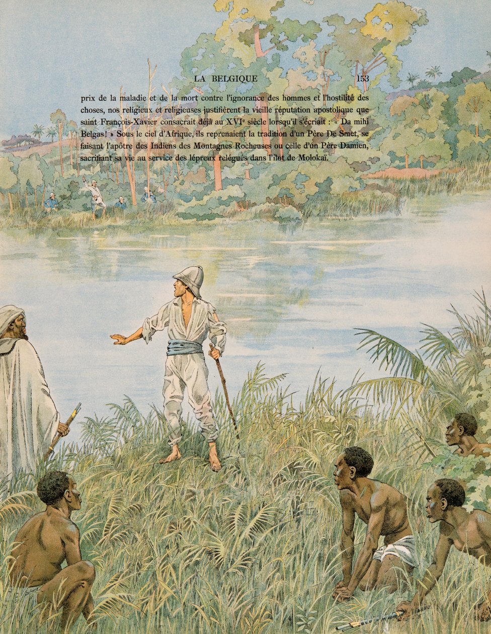 Historia de Bélgica: Sargento Henri de Bruyne (1868-1892) y Teniente Joseph Lippens (fallecido en 1892) en las orillas de La Lomami en el Congo en 1889, Colección Privada de pseudonym for Onfray de Breville Jacques Job