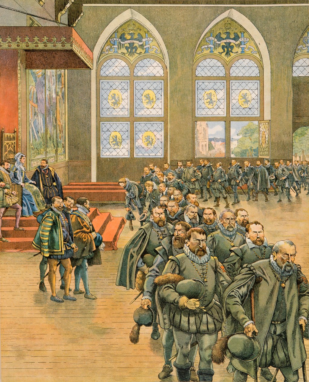 Jacques Marie Gaston Onfroy de Breville, conocido como JOB (1858-1931) - Historia de Bélgica: Los Gueux presentan sus respetuosas protestas a Margarita de Parma (1522-1586), gobernadora de los Países Bajos bajo Felipe II (1527-1598), en 1566. Colección pri de pseudonym for Onfray de Breville Jacques Job