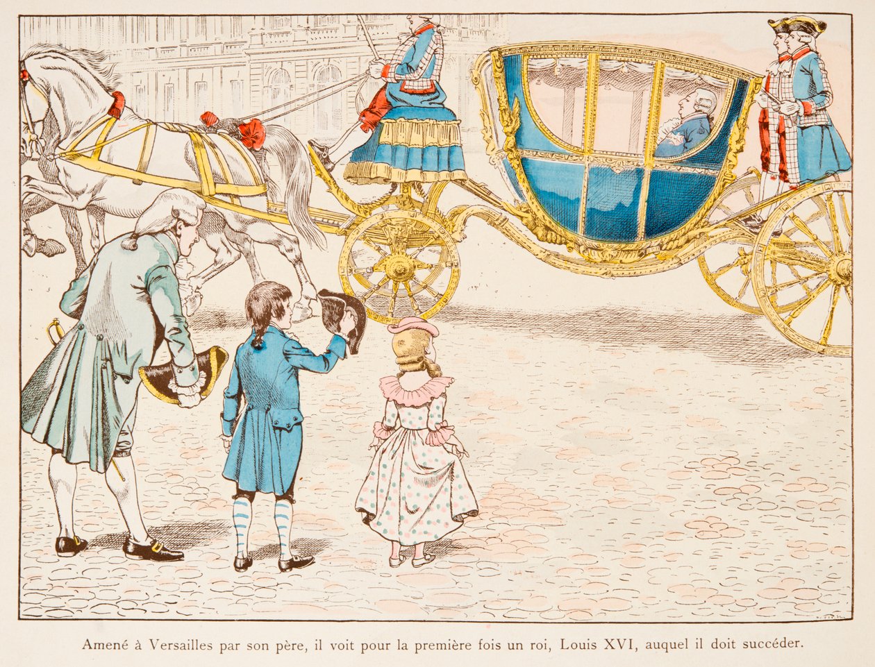Jacques Marie Gaston Onfroy de Breville dit JOB (1858-1931) - Napoleón Bonaparte llevado a Versalles por su padre ve al rey Luis XVI en Carossus por primera vez en 1770, Colección privada de pseudonym for Onfray de Breville Jacques Job