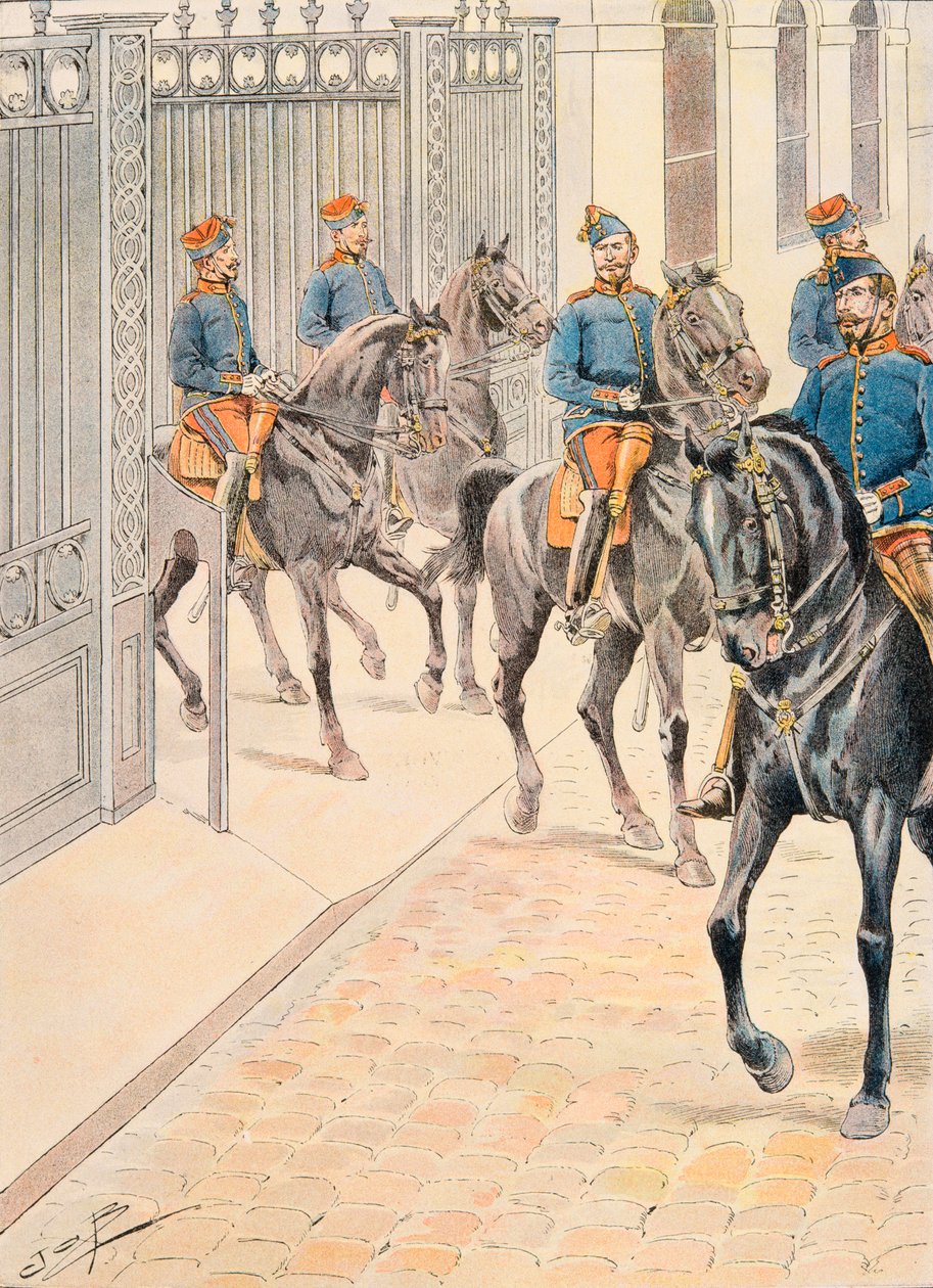Jacques Marie Gaston Onfroy de Breville, conocido como JOB (1858-1931) - Uniforme de las tropas francesas en todo momento: Cien Guardias (Segundo Imperio). Colección privada de pseudonym for Onfray de Breville Jacques Job