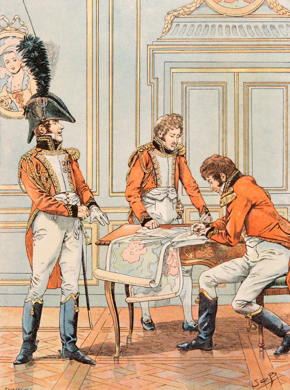 Jacques Marie Gaston Onfroy de Breville, conocido como JOB (1858-1931) - Uniforme de las tropas francesas en todo momento: Ayudante de campo del vicecondestable Louis Alexandre Berthier (1753-1815), Príncipe de Neuchatel, Mayor General. Colección privada de pseudonym for Onfray de Breville Jacques Job
