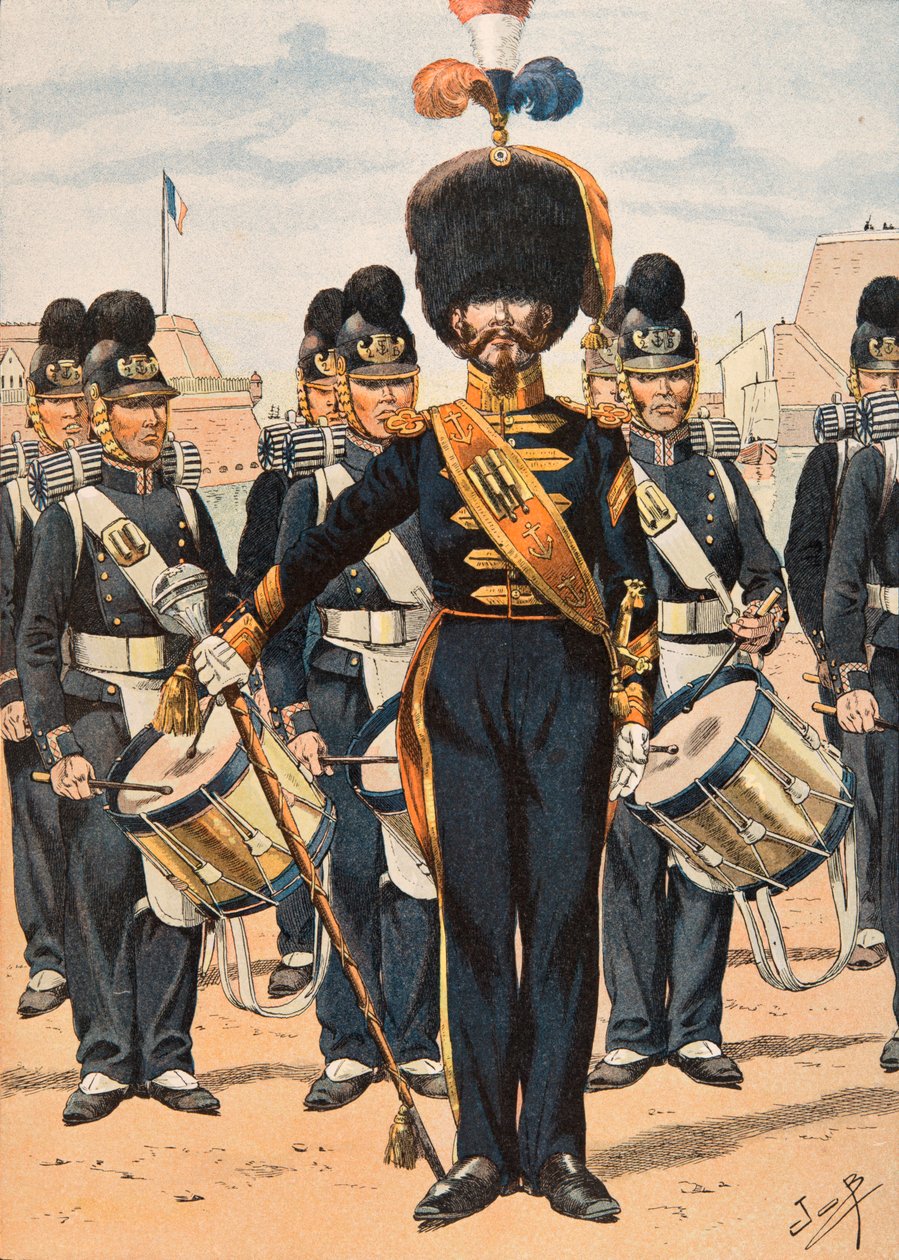Jacques Marie Gaston Onfroy de Breville, conocido como JOB (1858-1931) - Uniforme de las tropas francesas en todo momento: Tambor Mayor de las Tripulaciones de la Flota (1837). Colección privada de pseudonym for Onfray de Breville Jacques Job