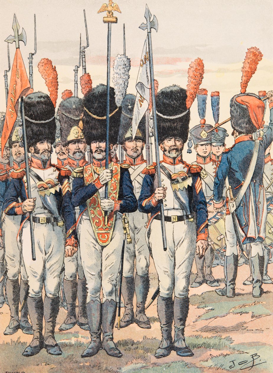 Jacques Marie Gaston Onfroy de Breville dit JOB (1858-1931) - Atuendo de las tropas francesas en todas las épocas: Porte Aigles (1812), Colección privada de pseudonym for Onfray de Breville Jacques Job