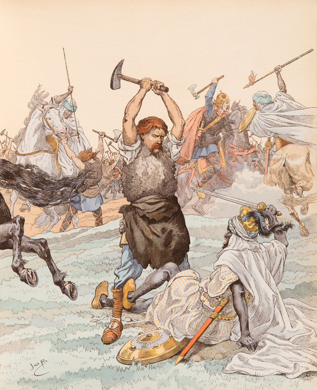 El Herrero de Poitiers durante la Batalla de Poitiers en 732, Colección Privada de pseudonym for Onfray de Breville Jacques Job